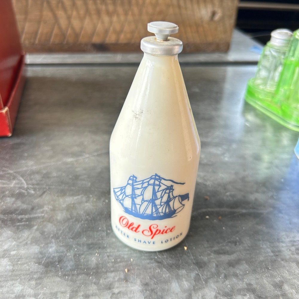 Vintage Shulton Old Spice After Shave Milk Glass Ship Bottle 4.75 Oz USA